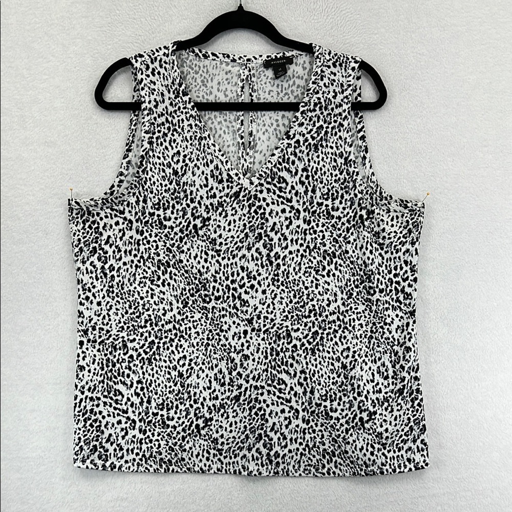 Halogen Women’s Top Sz XL Black/White Sleeveless V-Neck Poly/Spandex Knit EUC